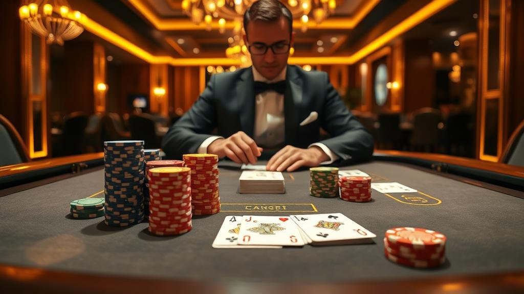 ดีลเลอร์กำลังแจกไพ่บาคาร่าสดจากค่าย Evolution