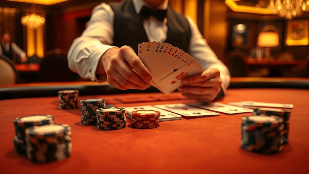 ผู้เล่นกำลังพิจารณาไพ่บาคาร่า