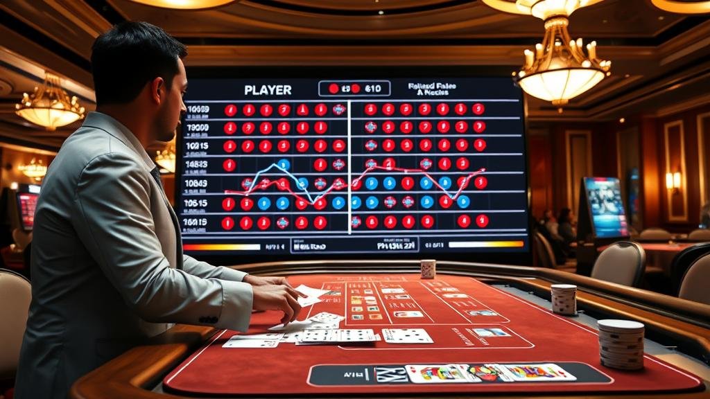 นักพนันมือโปรกำลังวิเคราะห์บาคาร่าสดบนเดสก์ท็อป