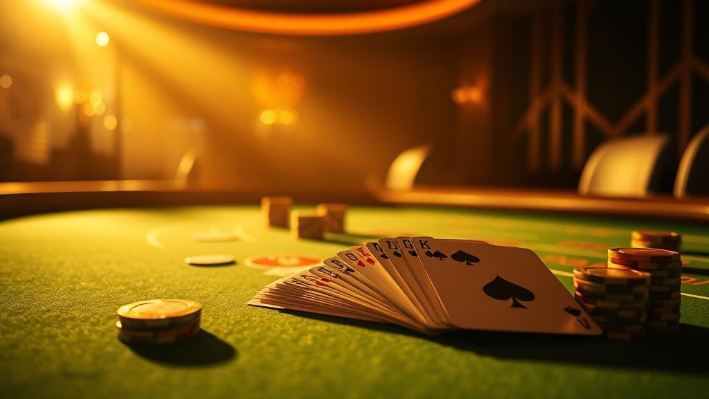 โต๊ะบาคาร่าพร้อมชิปและไพ่