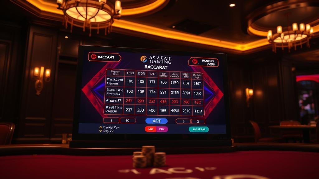 ภาพระยะใกล้ของโต๊ะบาคาร่า แสดงไพ่และชิปเดิมพัน