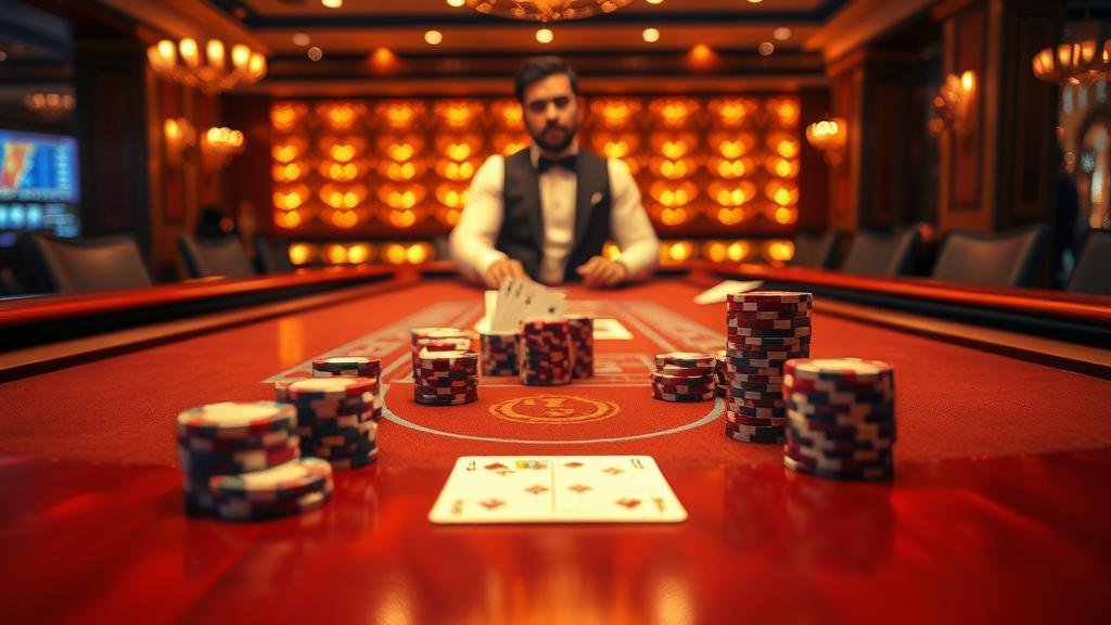 โต๊ะบาคาร่าพร้อมชิปและไพ่