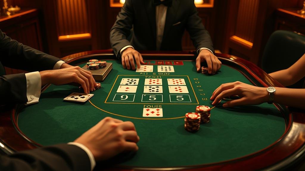 ดีลเลอร์กำลังเปิดไพ่บาคาร่าในคาสิโนสด