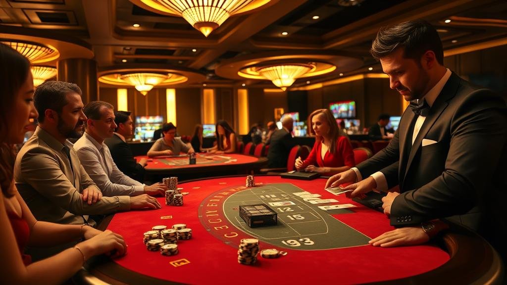 โต๊ะบาคาร่าพร้อมชิปและไพ่