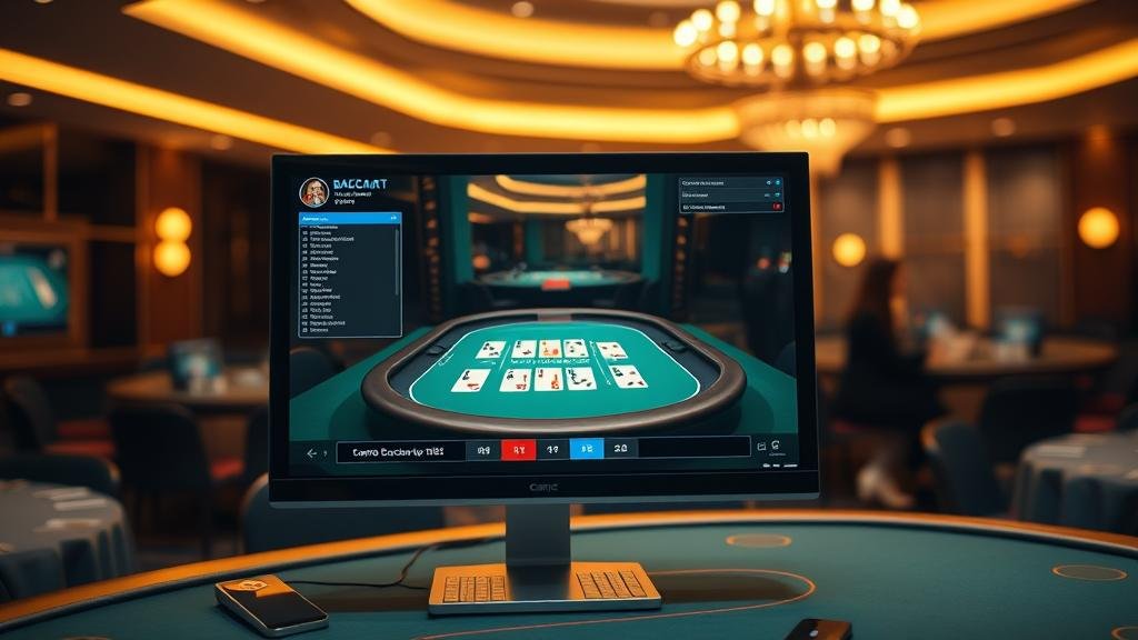 โต๊ะบาคาร่าพร้อมชิปและไพ่