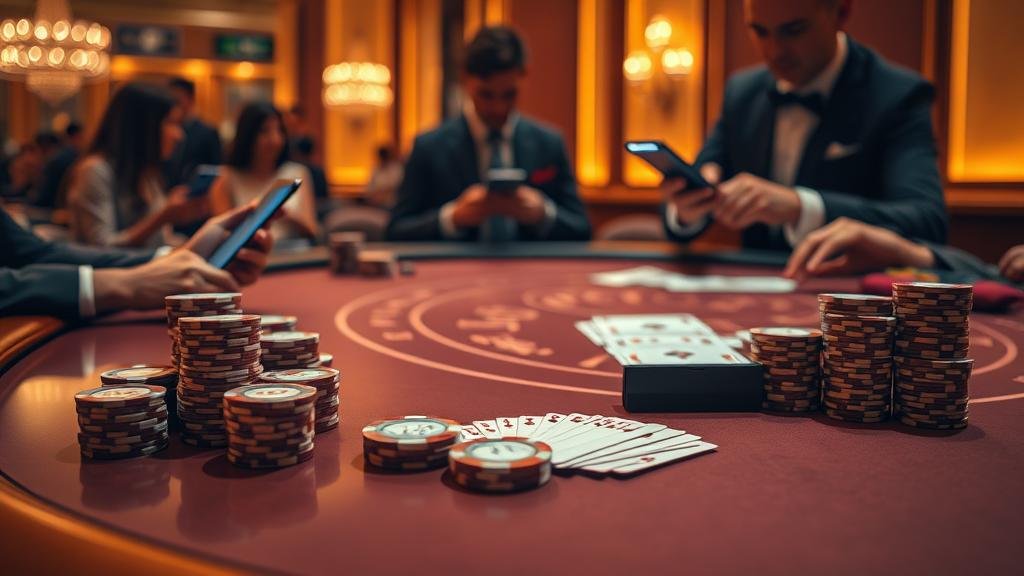 หน้าจอโทรศัพท์มือถือและแท็บเล็ตแสดงห้องบาคาร่า