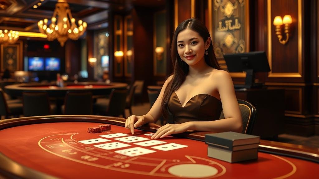 ดีลเลอร์สาวสวยในชุดบิกินี่สุดเซ็กซี่ในห้อง Sexy Baccarat