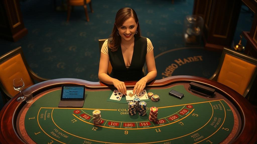 การ์ดบาคาร่าและชิปเดิมพันบนโต๊ะ