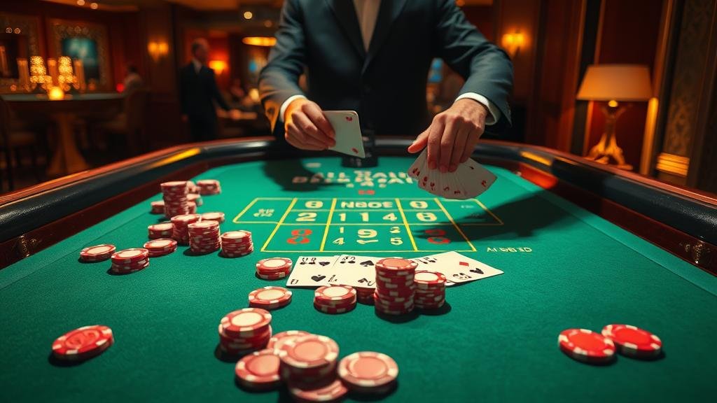 โต๊ะบาคาร่าพร้อมชิปและไพ่