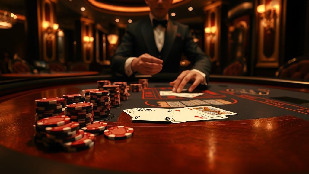 ดีลเลอร์ยุโรปสาวสวยกำลังแจกไพ่บาคาร่า