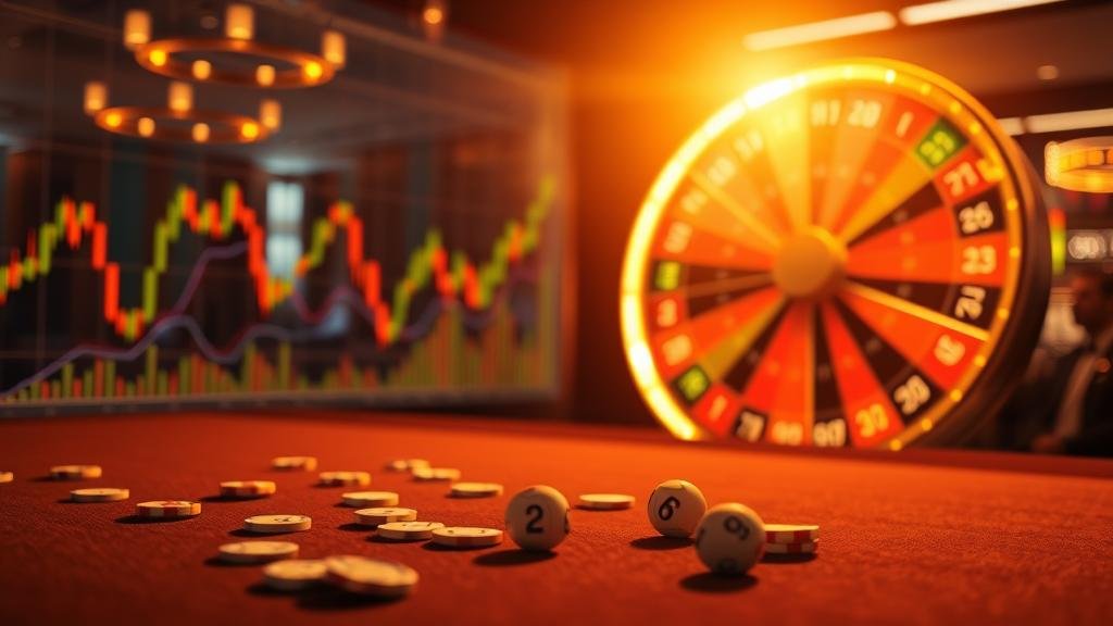 มือถือสลากกินแบ่งและบรรยากาศตลาดกลางคืน