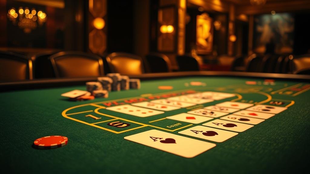 โต๊ะบาคาร่าพร้อมชิปและไพ่