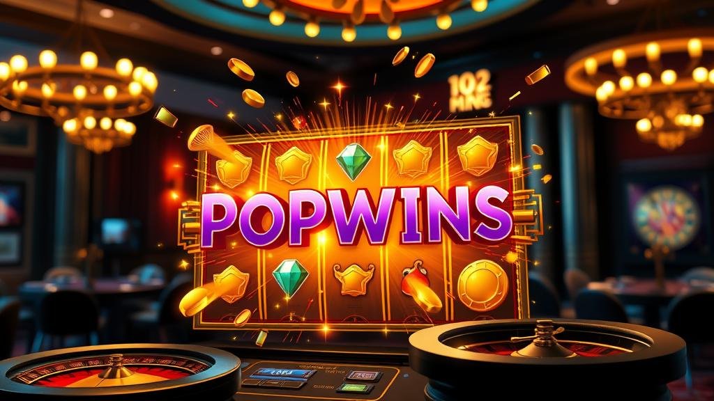 กลไก PopWins ขยายวงล้อพร้อมสัญลักษณ์แห่งความมั่งคั่ง