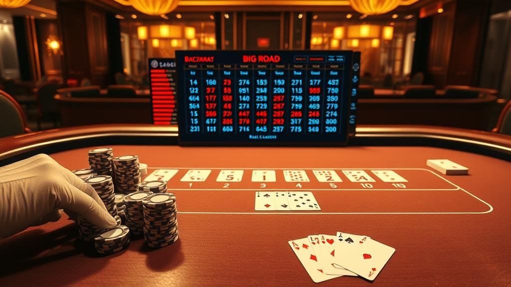 หน้าจอเกมบาคาร่า Allbet พร้อมสถิติและตัวเลือกเดิมพัน