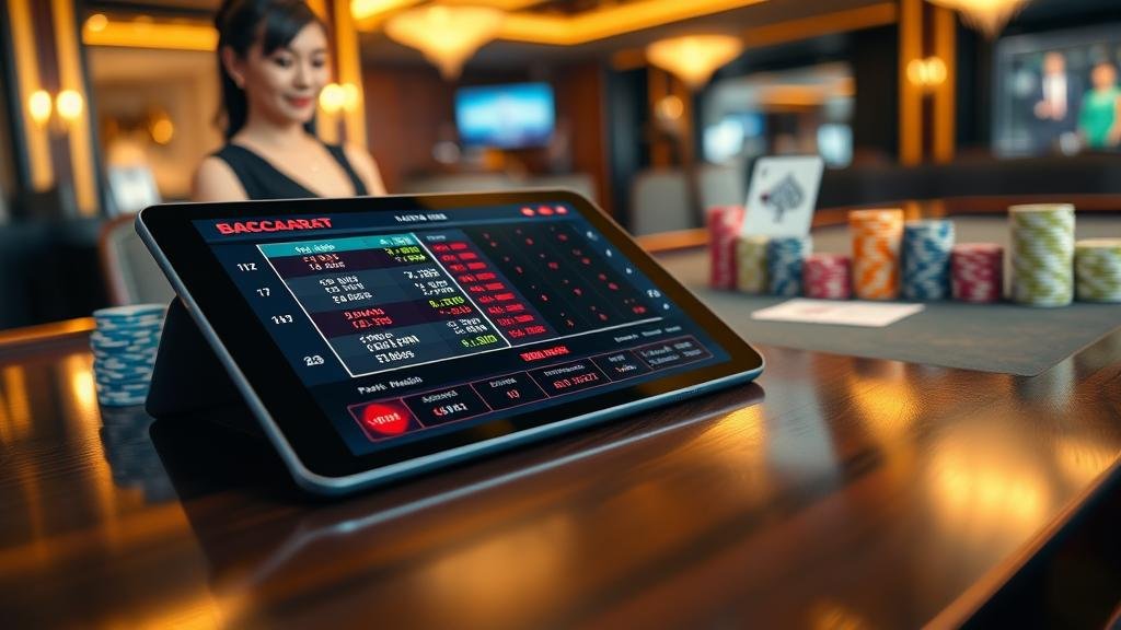 หน้าจอแท็บเล็ตแสดงอัตราจ่ายบาคาร่า