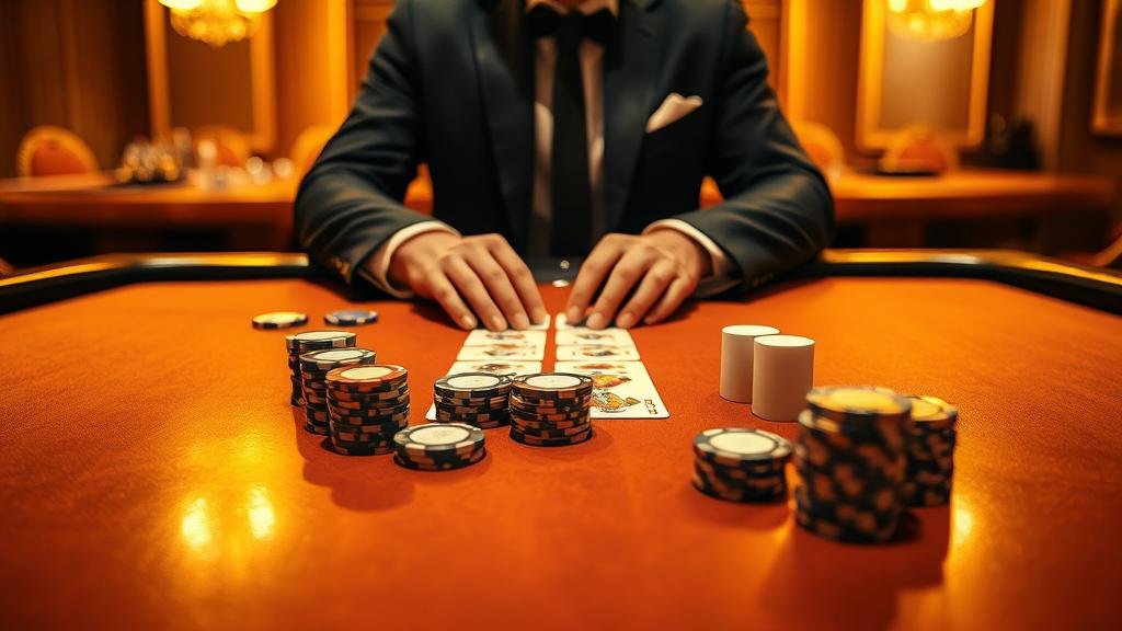 การ์ดบาคาร่าและชิปเดิมพันบนโต๊ะ