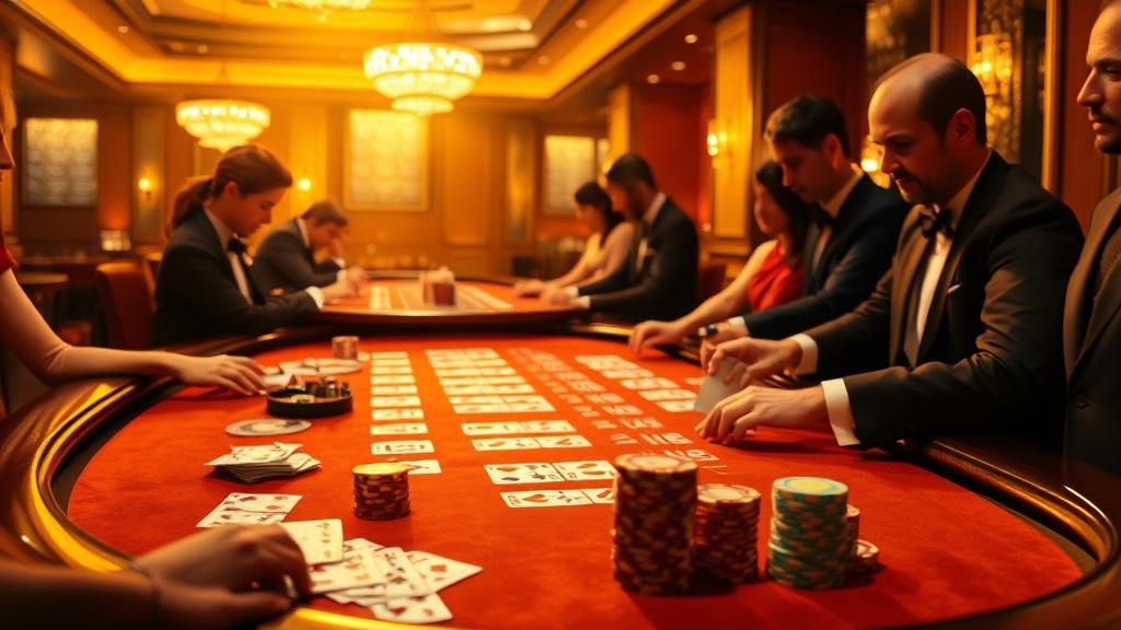 กองชิปคาสิโนและมือที่กำลังวางเดิมพัน