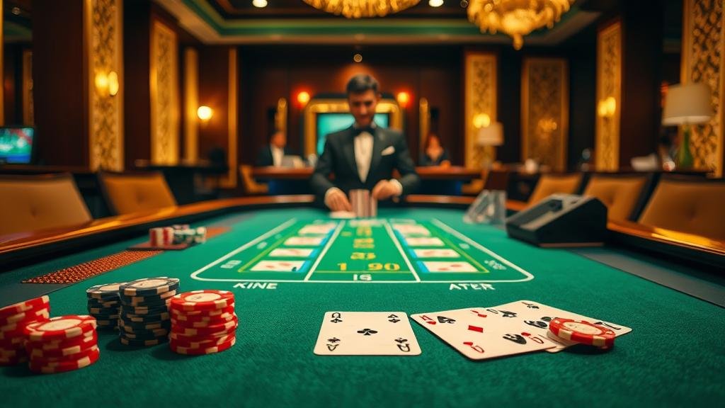 โต๊ะบาคาร่า N2Live พร้อมไพ่และชิปเดิมพัน