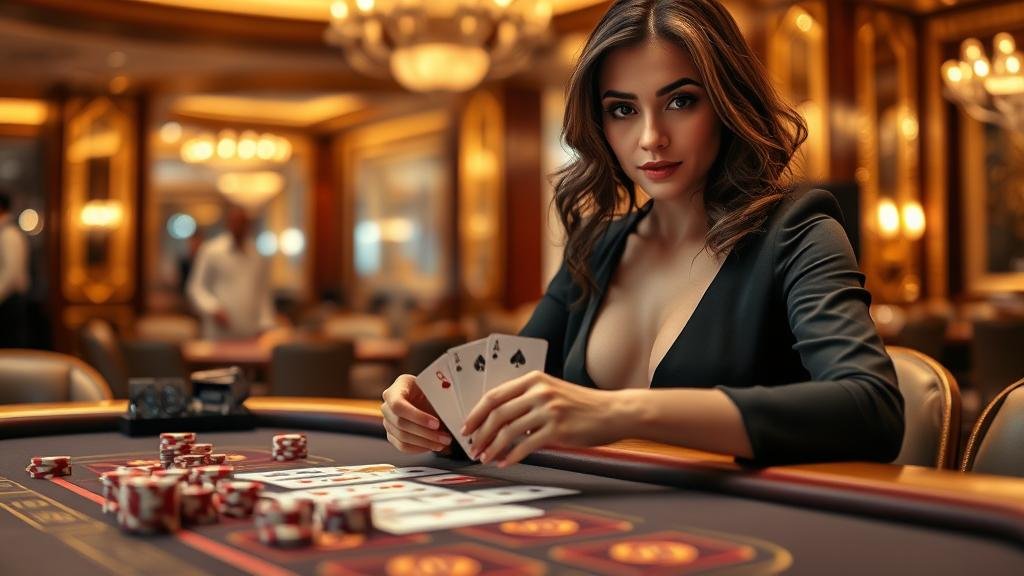 ดีลเลอร์สาวสวยกำลังแจกไพ่บาคาร่าจากค่าย WM Casino