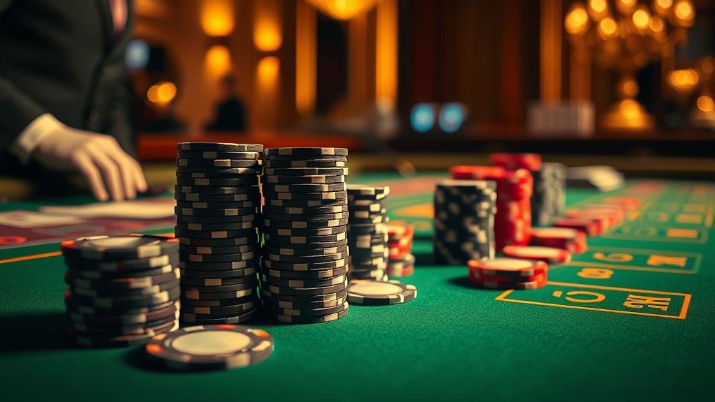 โต๊ะบาคาร่าพร้อมชิปและไพ่