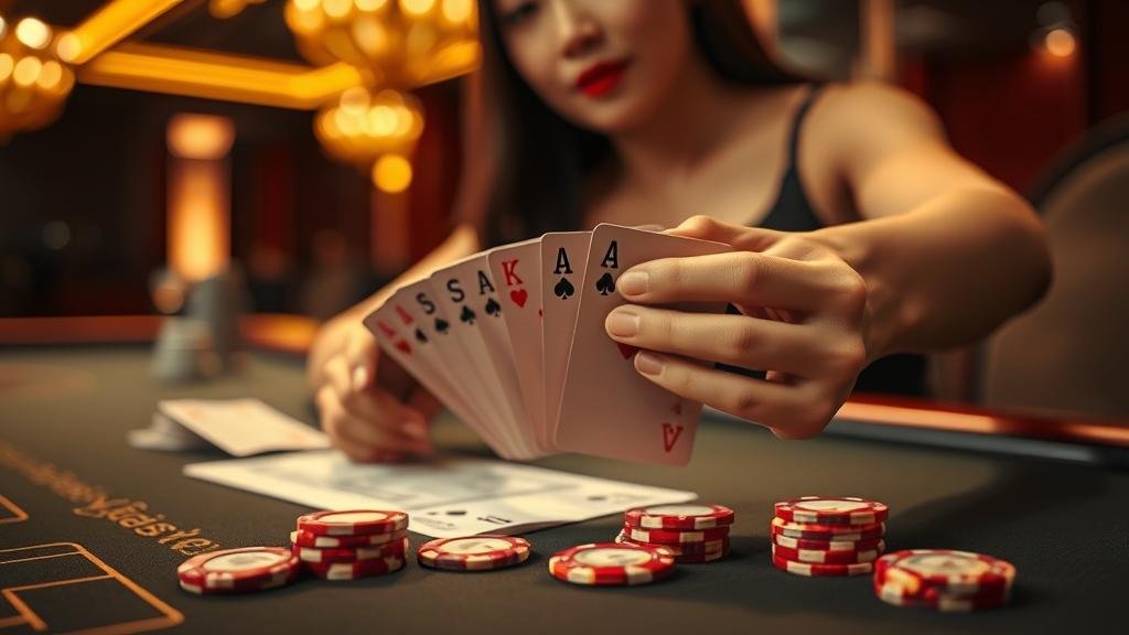 หน้าจอแท็บเล็ตแสดงผลเกมบาคาร่าสดพร้อมสถิติ