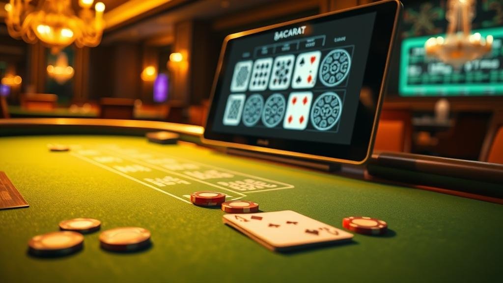 ภาพชิปคาสิโนและโต๊ะบาคาร่า