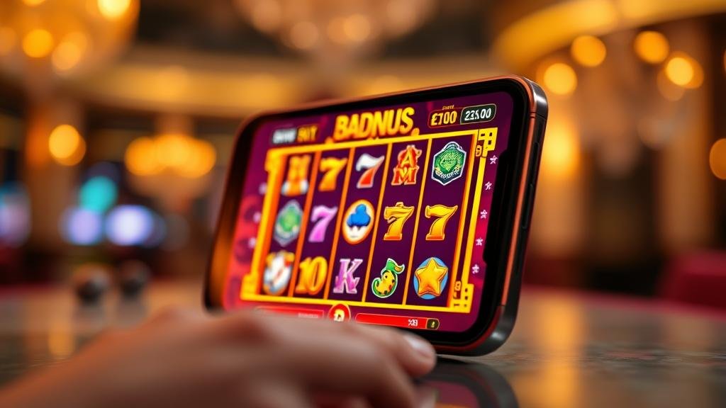 แผงควบคุมเกมสล็อต แสดงปุ่มปรับเบทและปุ่มหมุน