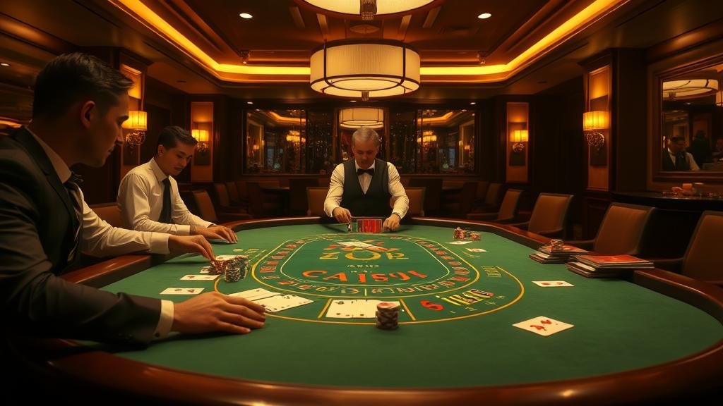 มือถือไพ่บาคาร่าพร้อมบรรยากาศคาสิโน