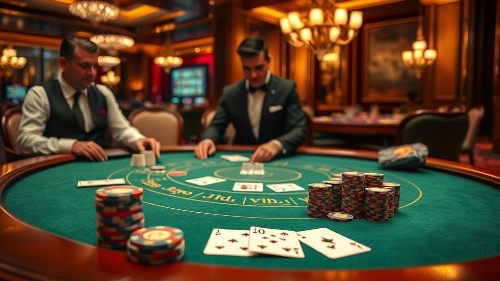 มือที่กำลังวางเดิมพันในเกมบาคาร่า