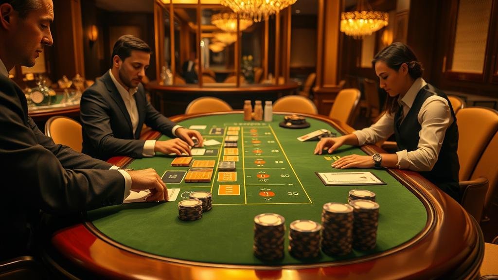 โต๊ะบาคาร่าพร้อมเค้าไพ่และอัตราจ่าย