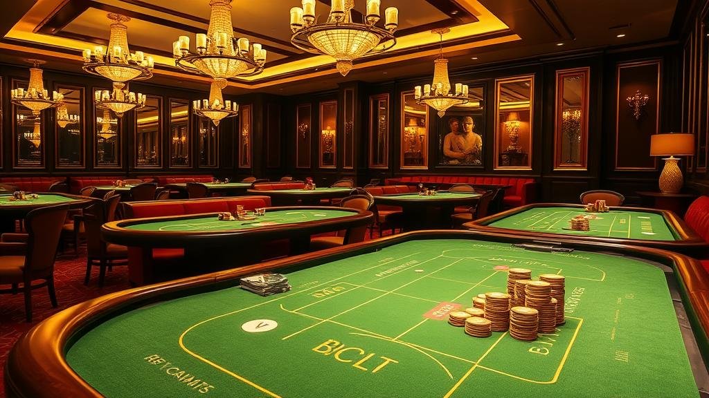 โต๊ะบาคาร่าพร้อมไพ่และชิป แสดงถึงการเดิมพันที่เข้มข้น