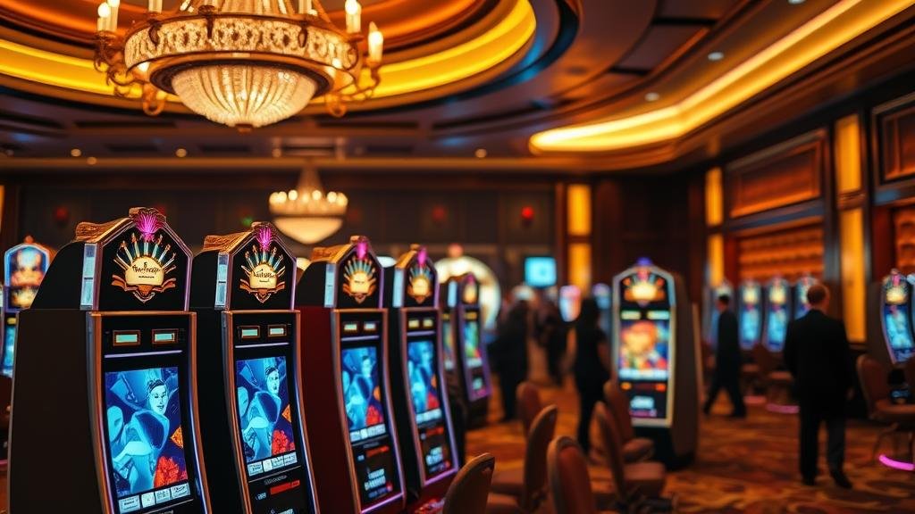 มือถือแสดงหน้าจอเกมสล็อตออนไลน์พร้อมสัญลักษณ์ที่สว่างไสว