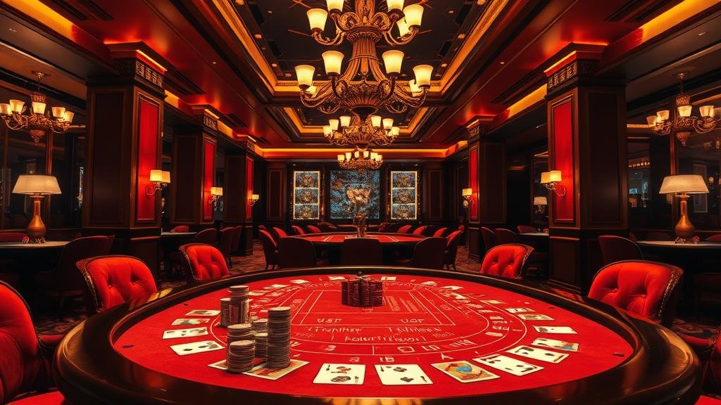 ภาพการเล่นบาคาร่าออนไลน์ที่โต๊ะคาสิโนพร้อมชิปและดีลเลอร์