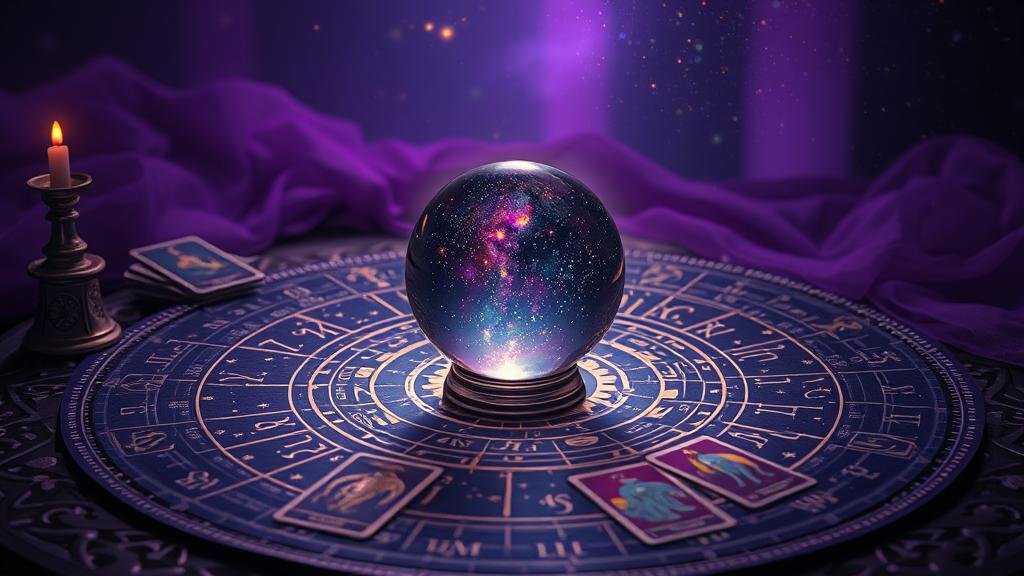 นักโหราศาสตร์ผู้ทรงภูมิชี้ไปยังแผนผังดวงดาวที่เรืองแสง