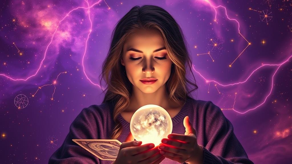 มือถือเครื่องรางศักดิ์สิทธิ์ท่ามกลางแสงดาว