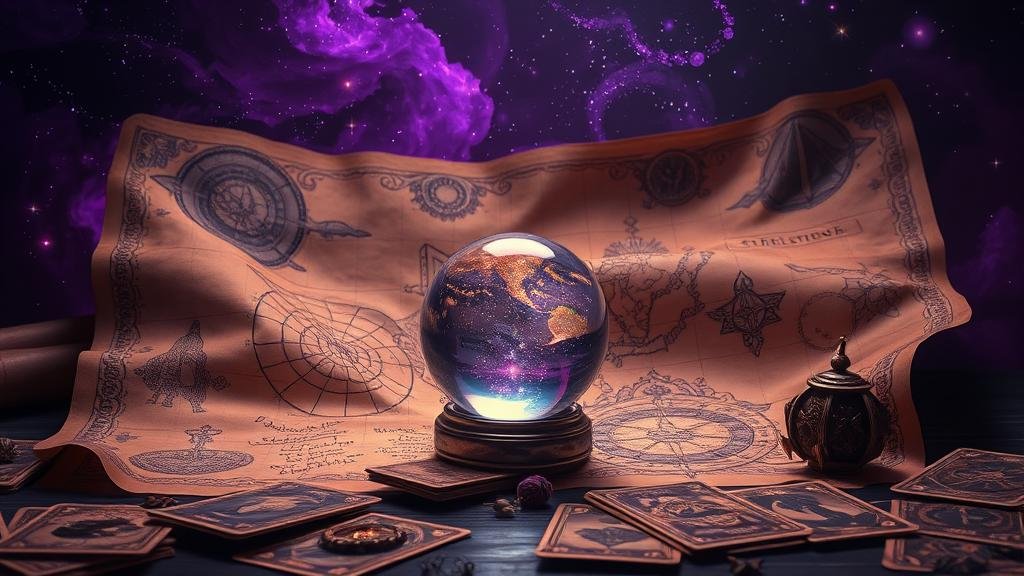 โหราจารย์กำลังพิจารณาดาวเคราะห์และตัวเลขบนแผนที่ฟ้า