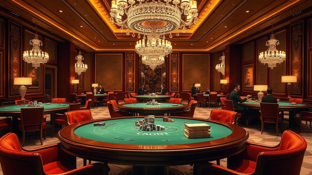 ภาพการเล่นบาคาร่าพร้อมชิปและไพ่บนโต๊ะ