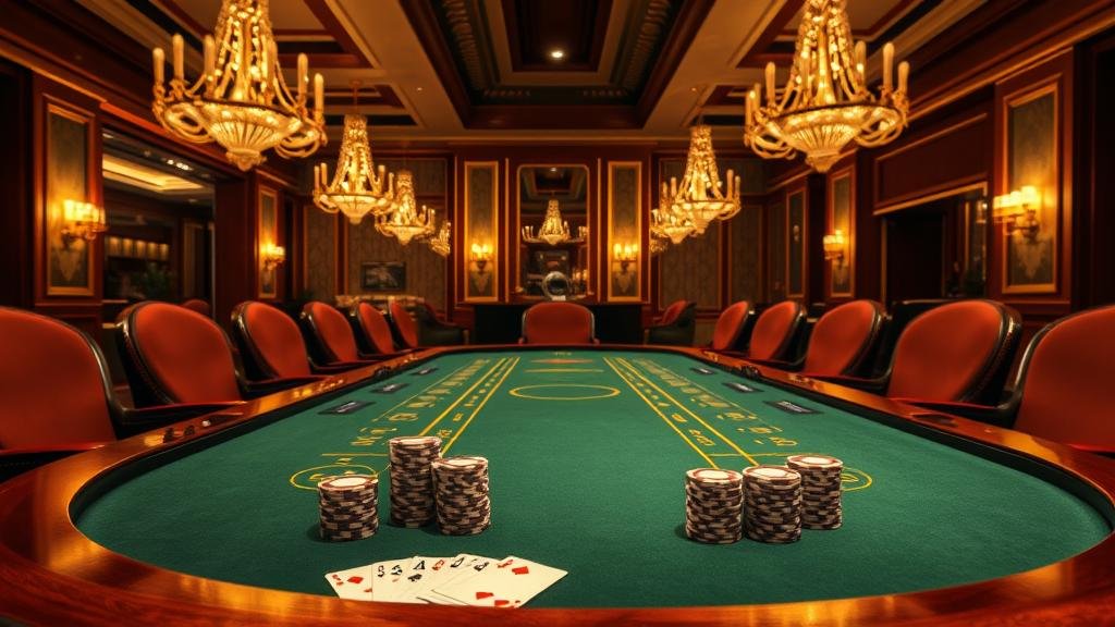 มือของผู้เล่นวางชิปเดิมพันบนโต๊ะบาคาร่า