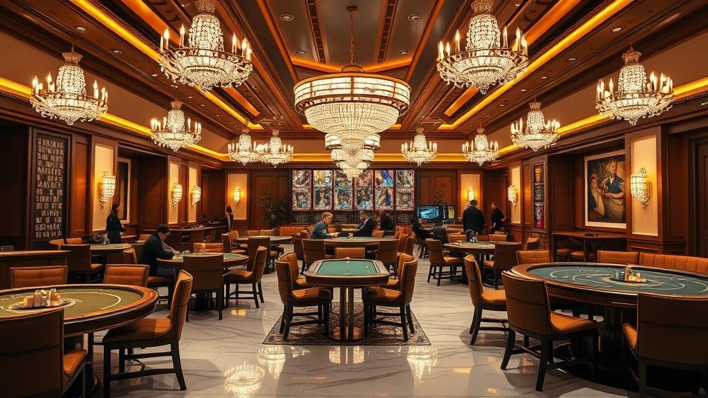 ภาพระยะใกล้ของโต๊ะบาคาร่า แสดงชิปและพื้นที่วางเดิมพัน