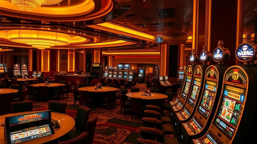 กลุ่มคนกำลังสนุกกับการเล่นสล็อตแมชชีนในคาสิโน