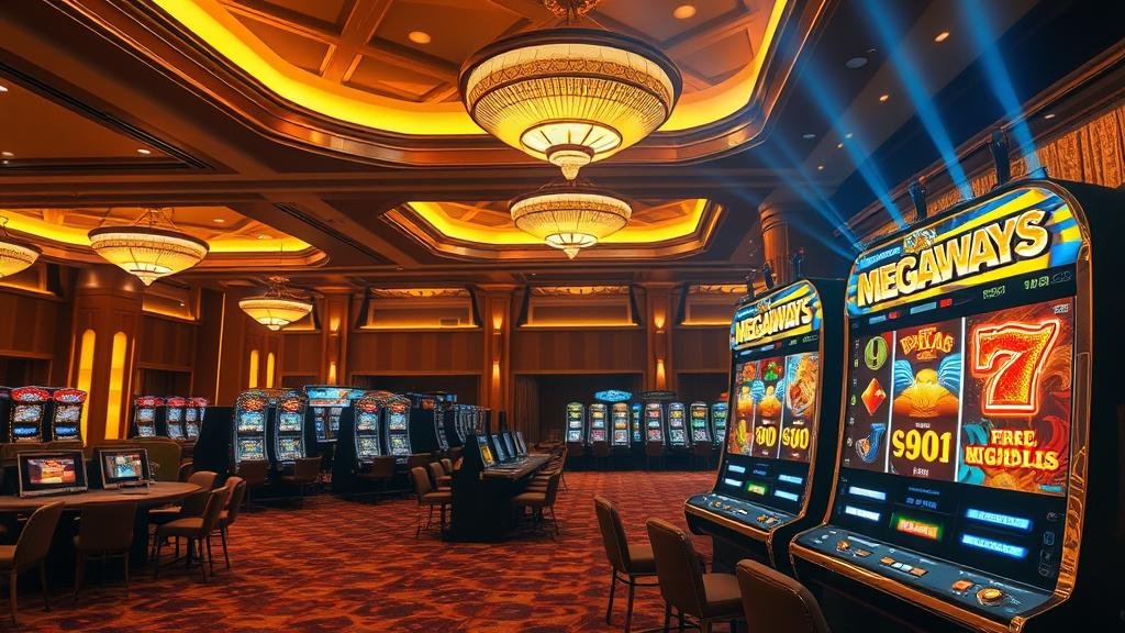 ภาพการเล่นสล็อตตอนกลางคืนในคาสิโนหรู