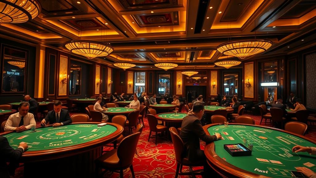 เจ้ามือบาคาร่ากำลังสับไพ่ในคาสิโนหรู