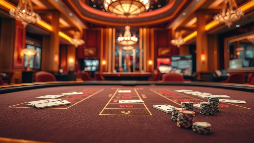 ไพ่บาคาร่าในมือบนโต๊ะคาสิโนหรู