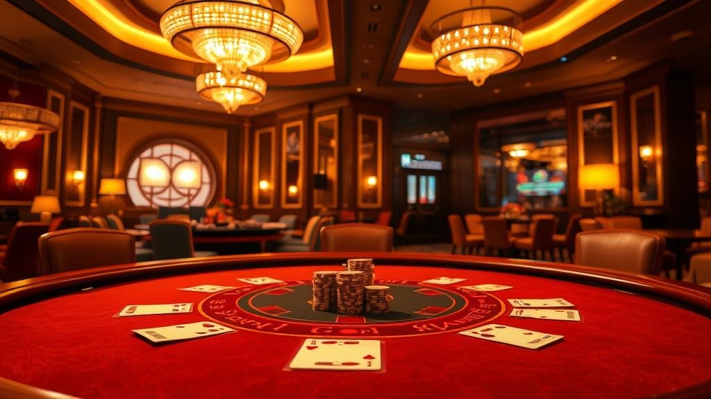 มือของผู้เล่นวางชิปบนโต๊ะบาคาร่าในคาสิโนหรู