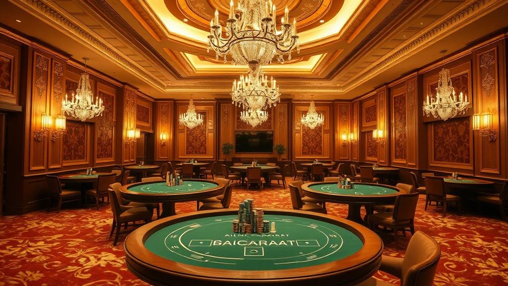 มือของผู้เล่นกำลังวางเดิมพันบนโต๊ะบาคาร่า พร้อมชิปและไพ่ในมุมมองใกล้