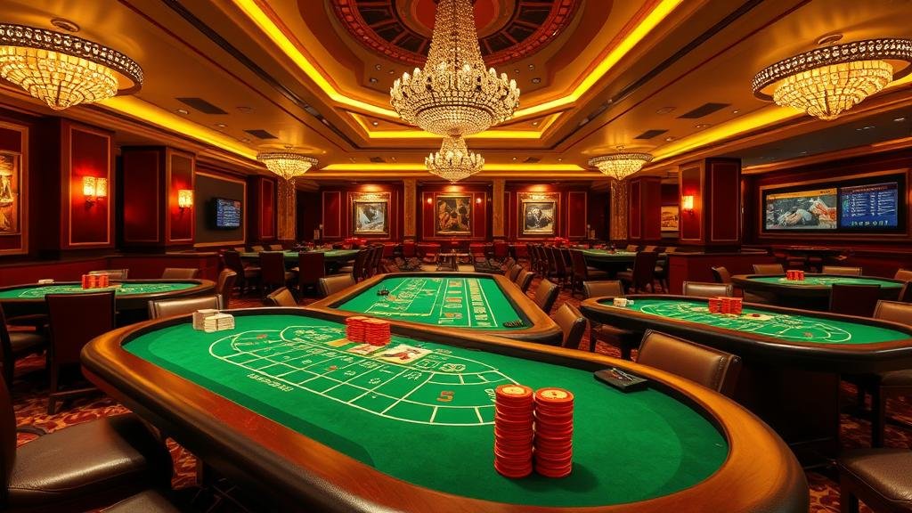 มือของผู้เล่นวางชิปบนโต๊ะบาคาร่า