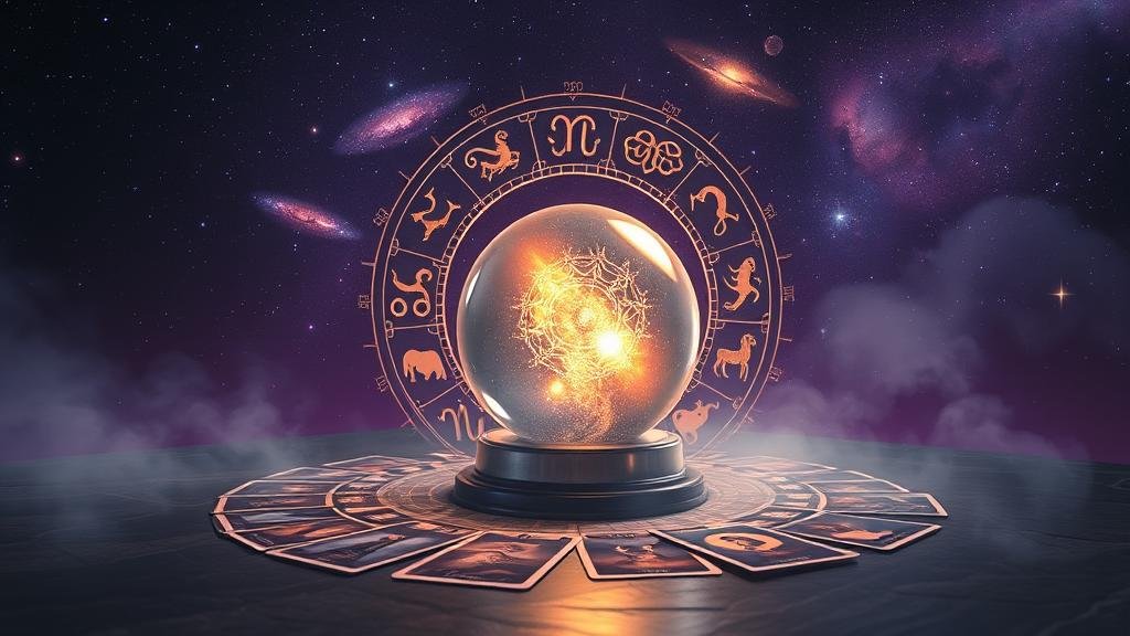 ลูกแก้วคริสตัล แสดงตัวเลขนำโชคและกลุ่มดาวจักรราศี สื่อถึงการทำนายโชคลาภ