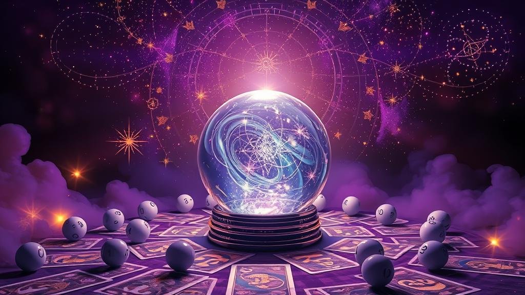 แผนผังดวงดาวที่ซ้อนทับด้วยตัวเลขและสัญลักษณ์โหราศาสตร์ ชี้ไปยังกลุ่มดาวที่มีเลขหวยปรากฏ