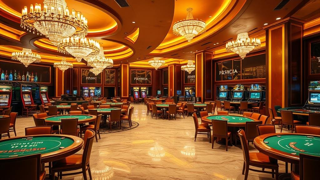 หน้าจอเกมสล็อตสุดล้ำพร้อมสัญลักษณ์เรืองแสง