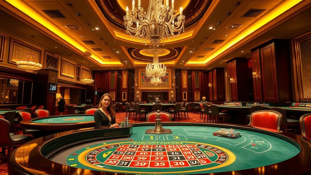 มือวางชิปทองบนโต๊ะเกมคาสิโนสุดหรู